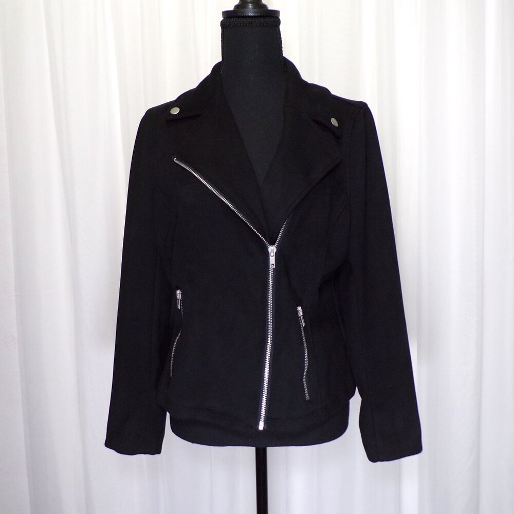 Black Fall Jacket Short Womens MEDIUM Zipper Pocket Casual Festival Daily Thread